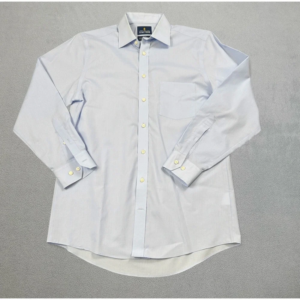 Stafford Dress Shirt 15 32-33 Blue Mens Button Down Regular Fit Broadcloth - Picture 1 of 8